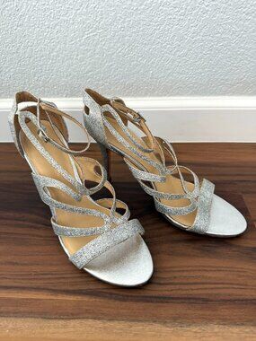 Judith Leiber Strappy Glittery Silver Stiletto Heels